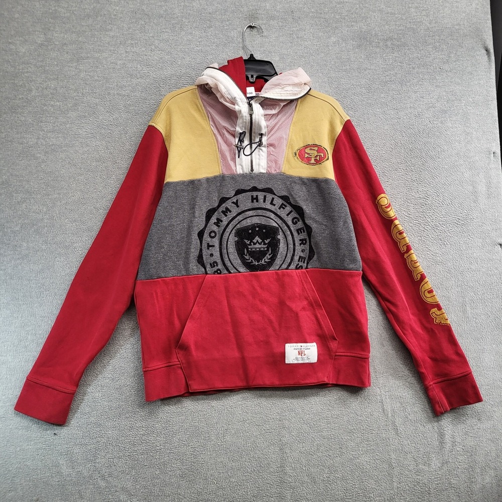San Francisco 49ers x Tommy Hilfiger Men Sweatshirt Large Red Colorblock Hoodie